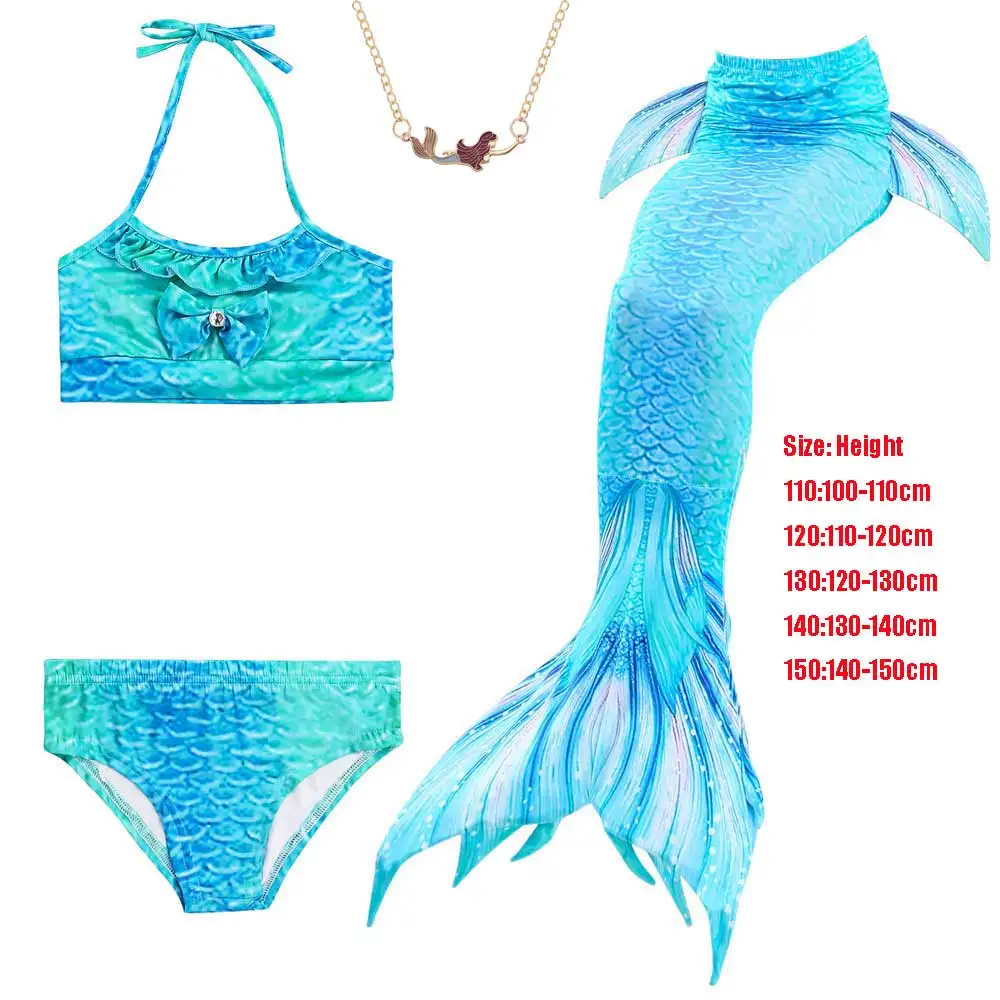 4pcs Mermaid Set 1 Купальные костюмы русалки для девочек с хвостом, хвост русалки, купальник, пышное платье, день рождения, пляж, круиз, отдых - Цвет: 4pcs Mermaid Set 1