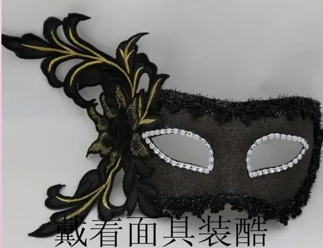 Маскарадная маска принцесса перо цветок кружева половина лица белый золотой