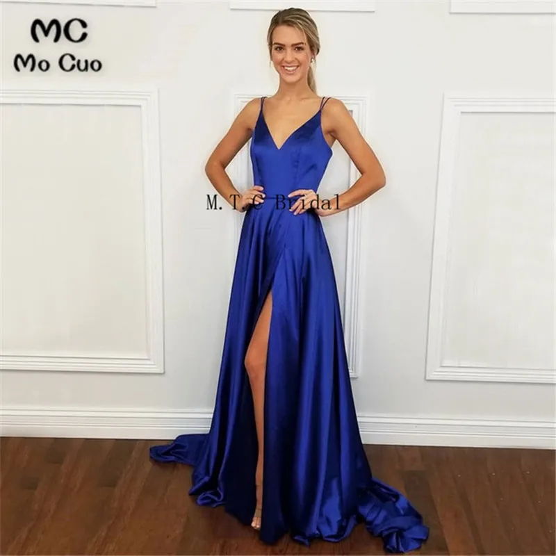 2019 ТРАПЕЦИЕВИДНОЕ Королевское голубое вечернее платье для выпускного вечера с