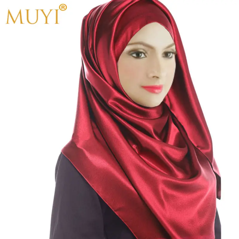 Мусульманский Хиджаб Женский шарф с квадратами Тюрбан головной убор атласные