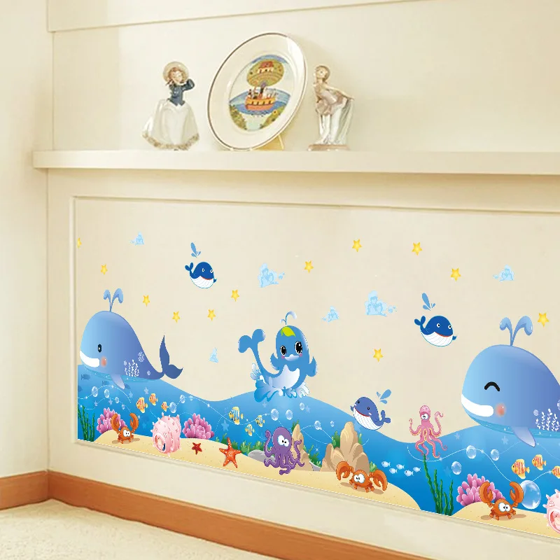 Красочные наклейки на стену морского мира стикеры Мультяшные Подводные Животные