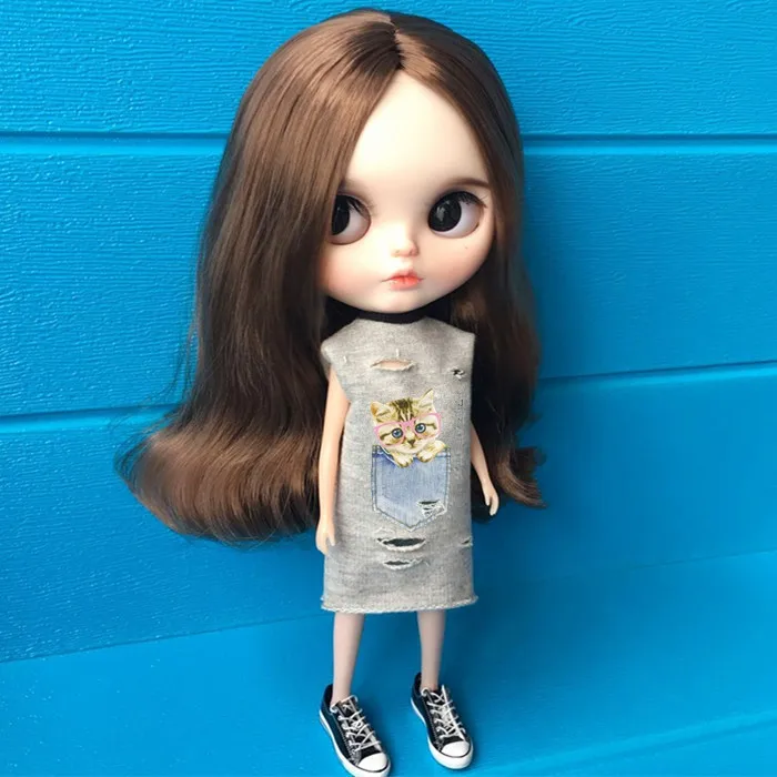 1/6 Одежда для куклы аксессуары Blyth Doll серая Повседневная картонная футболка