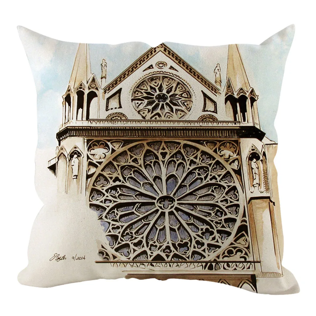 Современный стиль старинное здание квадратные подушки Чехол льняная обнимающая