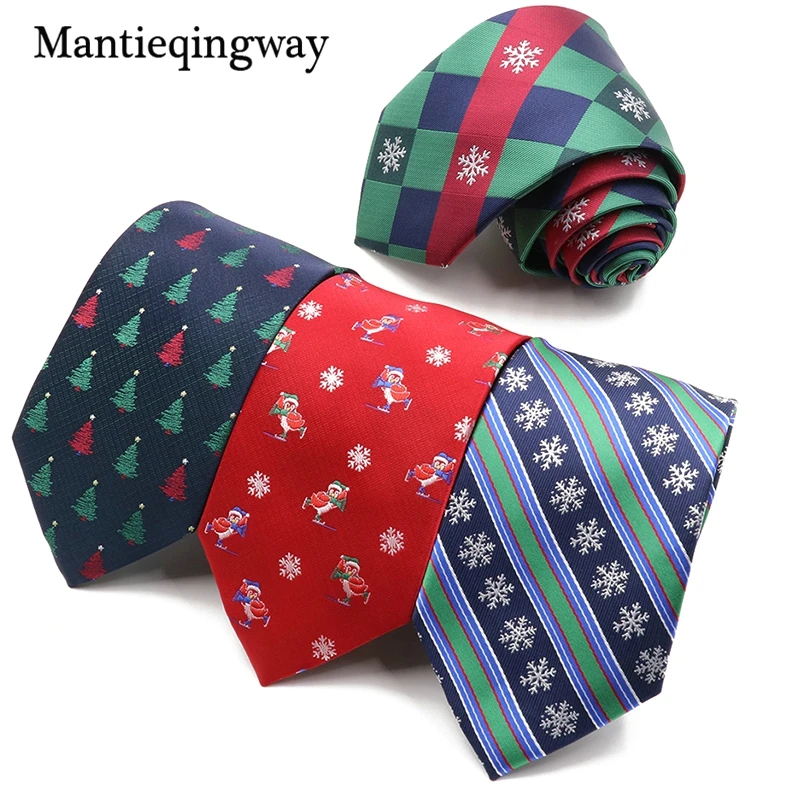 Mantieqingway, Рождественский галстук для мужчин, костюмы, дерево, снежинка, узор, галстуки, Gravatas, тонкий красный галстук для шеи, галстуки, рождественские подарки