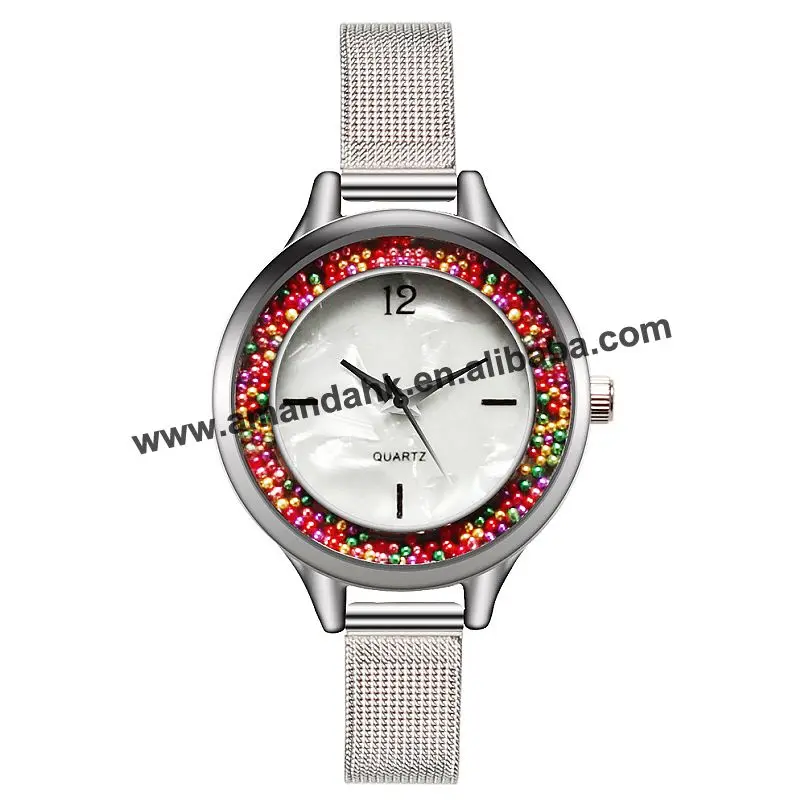 No Logo Wholesale Alloy Colorful Beads Dress Watch Women Lady Wristwatch Analog Quartz Women Dress Wrist Watches sb18090401