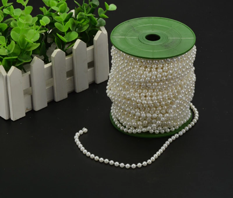 Белая/бежевая декоративная жемчужная гирлянда 3 мм 50 м в рулоне|string of pearls|chain rollchain