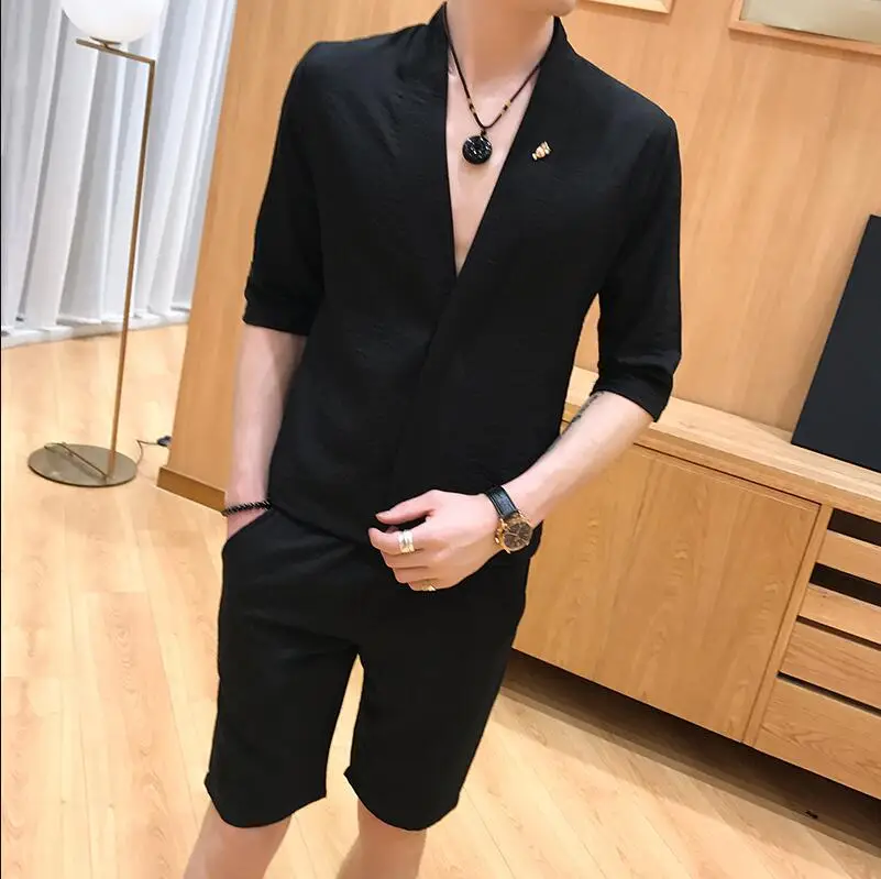 Мужские рубашки смокинги с v образным вырезом повседневные облегающие большого