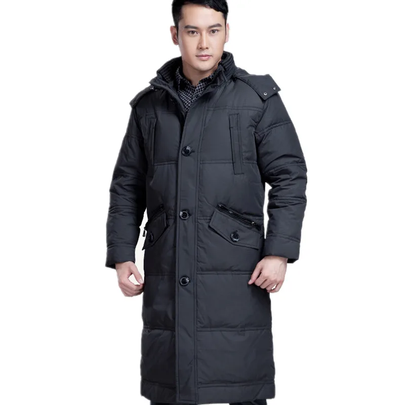 Новинка длинное стильное зимнее пальто мужская шапка съемная зимняя куртка