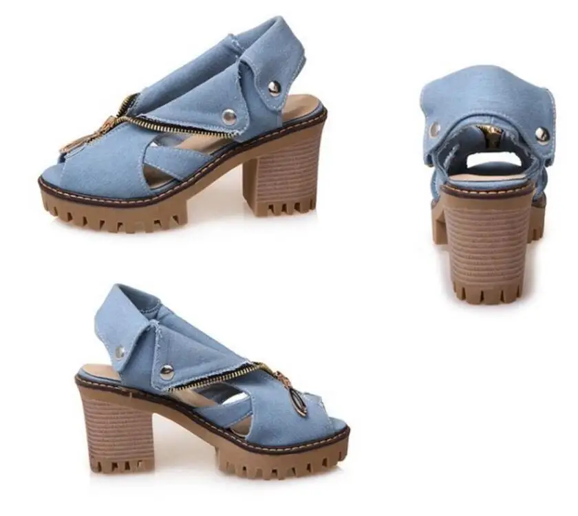 Новинка модные джинсы на молнии водонепроницаемые вьетнамки толстой подошве