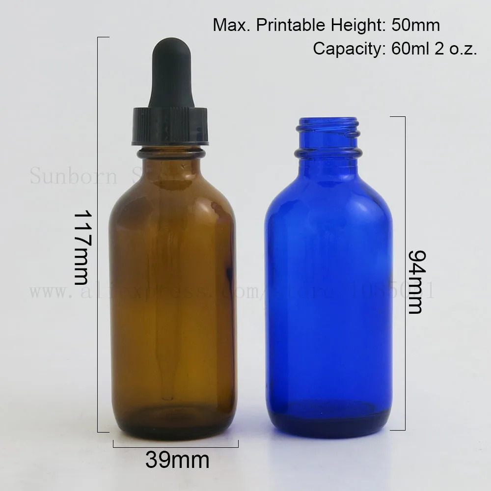 500x60 мл новый кобальт синий прозрачное Янтарное стекло 2 oz пустая черный колпачок