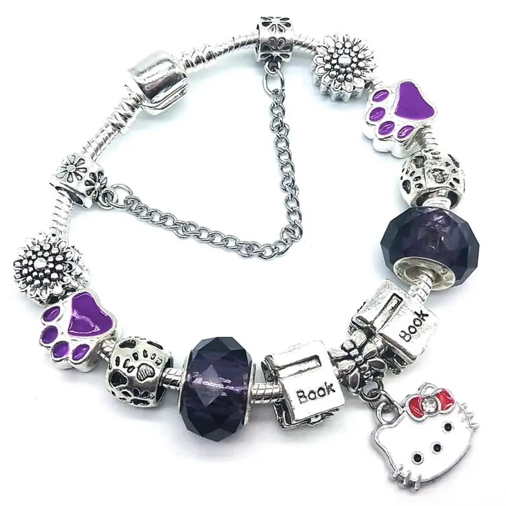 purple Hermp очаровательные браслеты милый кот hello kitty розовый кристалл стеклянные бусины браслет для женщин дети девушки DIY ювелирные изделия - Окраска металла: purple