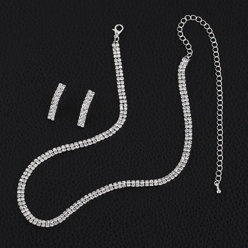 Комплект из колье и серёг с кристаллами|earrings set for women|necklace earring setbridal jewelry sets |