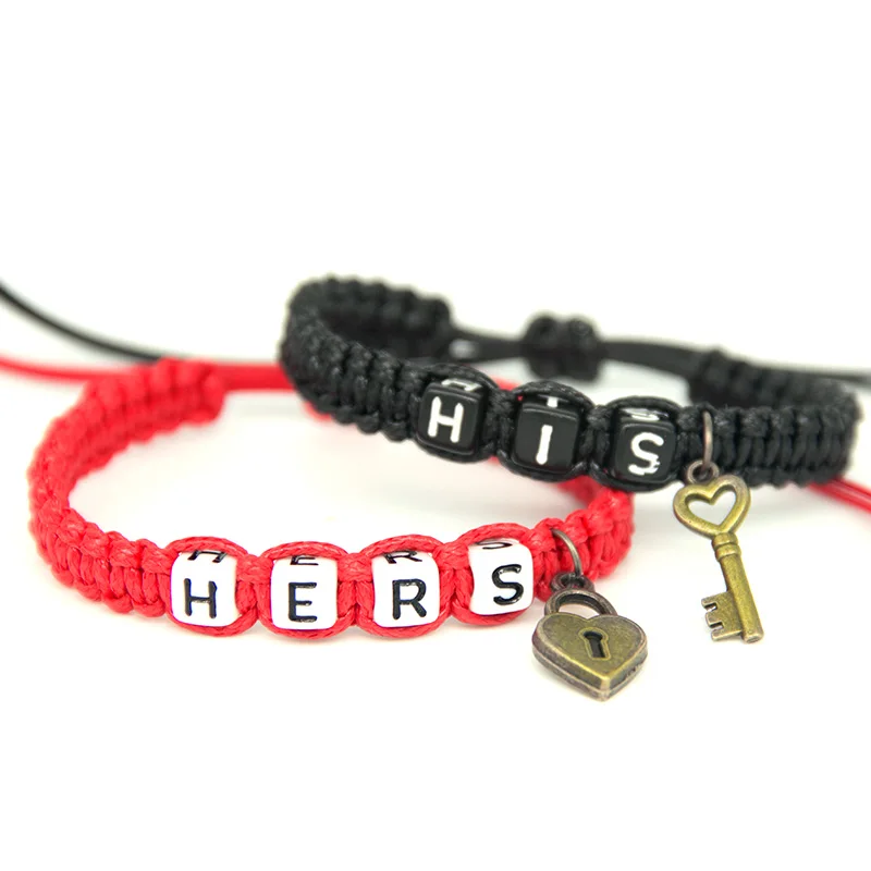 2 шт. пара браслетов черный и красный с замком для ключей подарочные браслеты