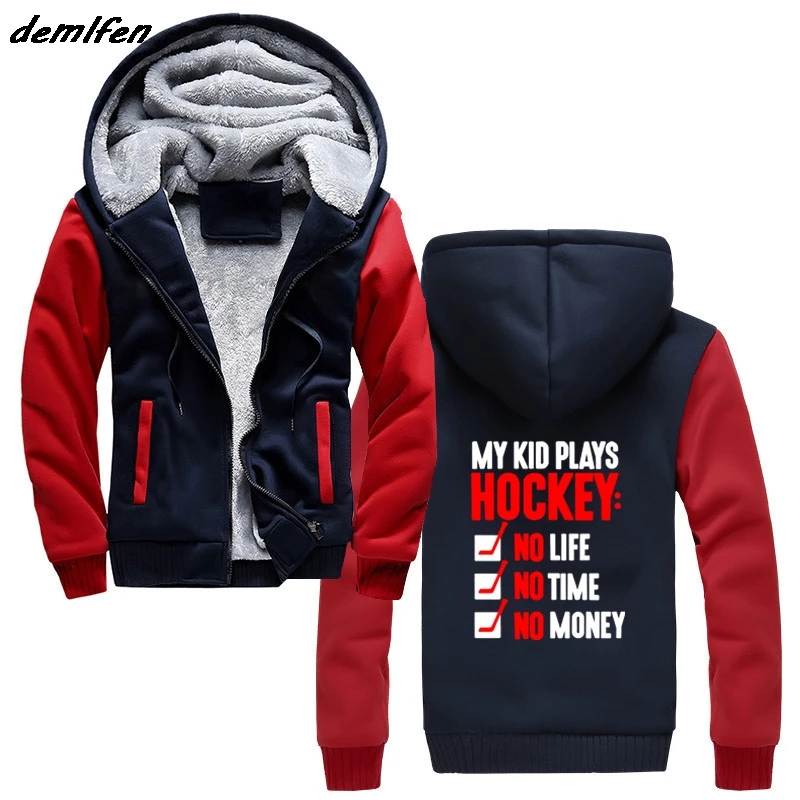 

My Kid Plays Hockeyer Hoodie Men Thick O Neck Sweatshirt Winter Casual Jacket Tops Harajuku Streetwear
