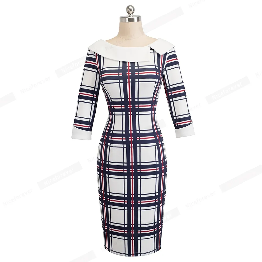 Классический плед Bodycon тонкий карандаш осеннее платье Повседневное работы