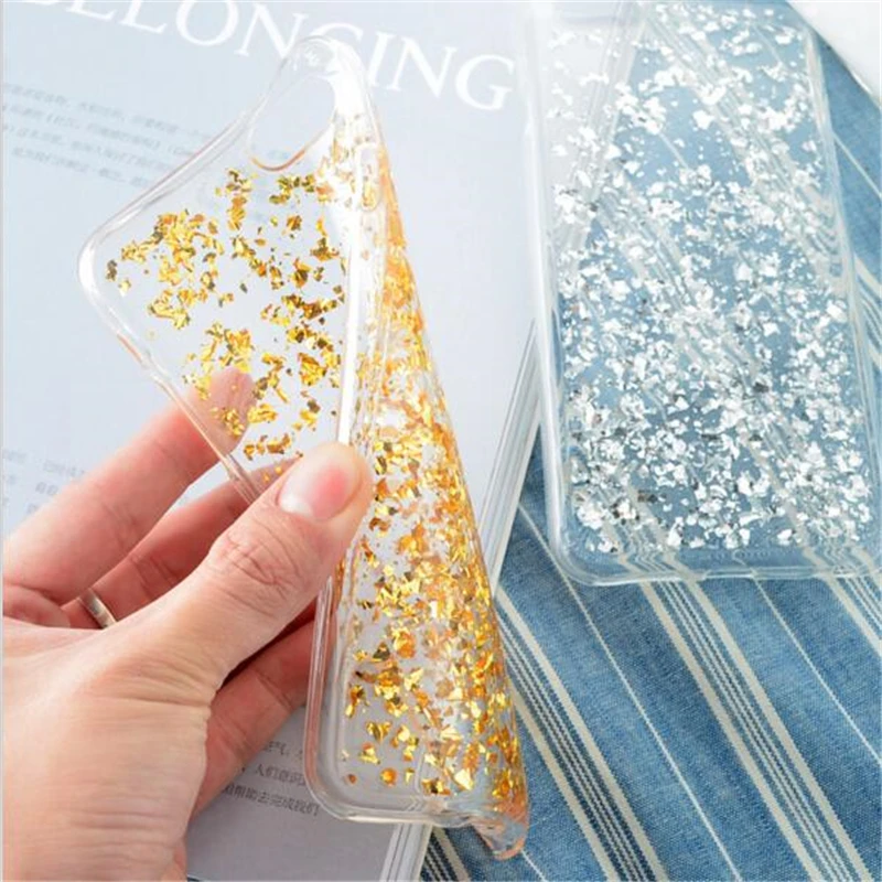 Золотая Фольга Bling Блестка Блесток Кожа Ясно Мягкие Силиконовые Fundas Обложка