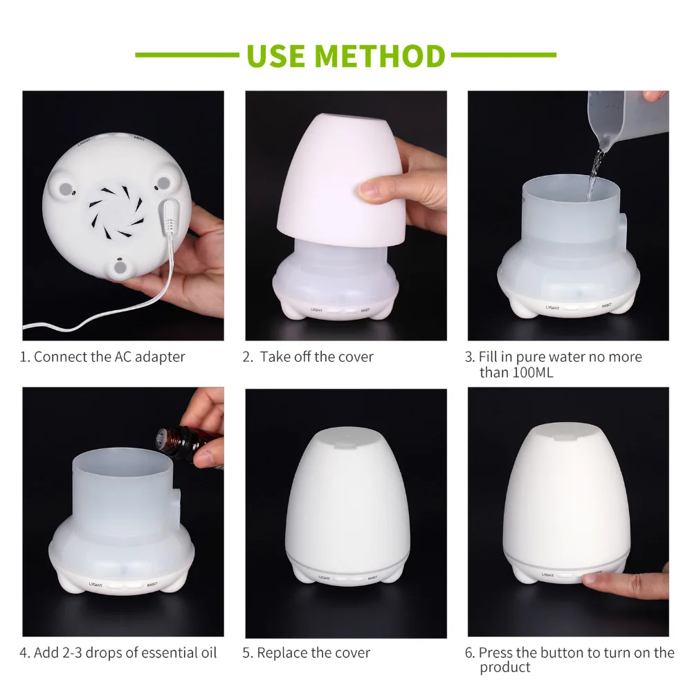 Diffuserlove 100ml Ultrasonic Air Humidifier Essential Oil Diffuser with LED Light Aroma Cool Mist Maker Household for office | Бытовая