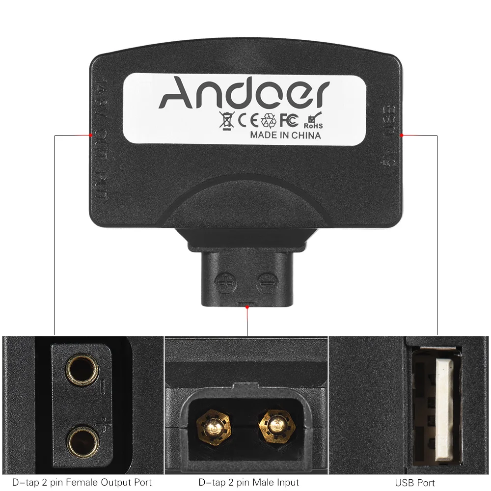 Разъем адаптера USB Andoer D-Tap 5V для V-Mount батареи видеокамеры BMCC iPhone X 8 7/6/6plus Samsung Huawei |