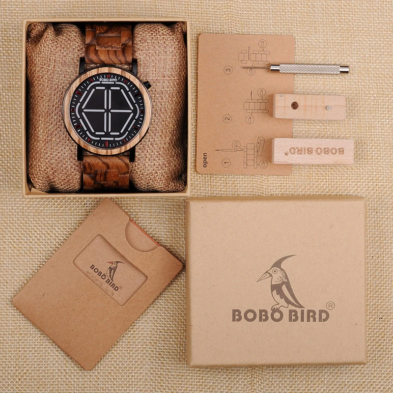 BOBO BIRD светодиодный цифровой для мужчин часы Зебра деревянный ремешок наручные часы для мужчин поставляются с бумажной коробкой relogio masculino B-P13