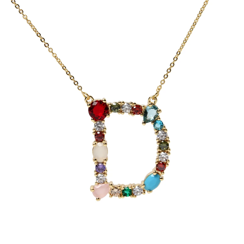 Красочное Радужное Хрустальное циркониевое ожерелье с подвеской в виде букв