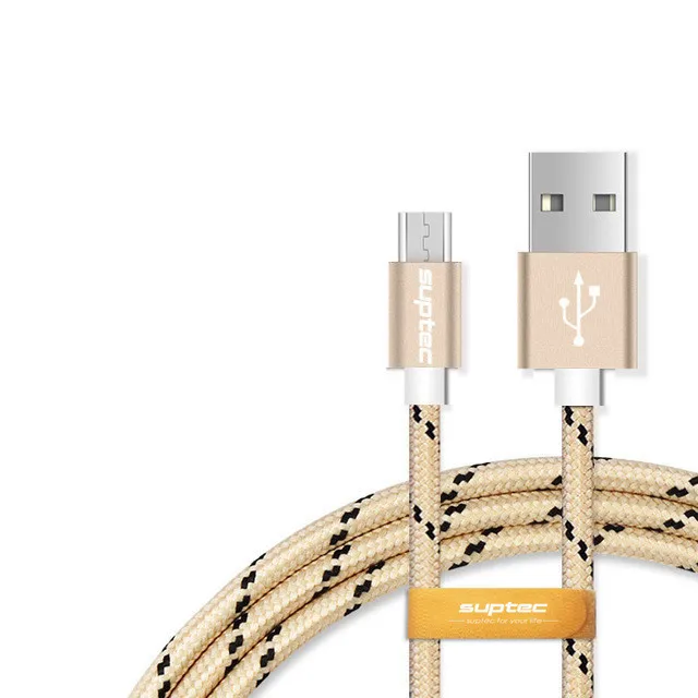 SUPTEC нейлоновый Кабель Micro-USB в оплетке 1 м/2 м/3 м Синхронизация данных USB кабель зарядного устройства для samsung htc LG huawei xiaomi кабели для телефонов Android - Цвет: Gold
