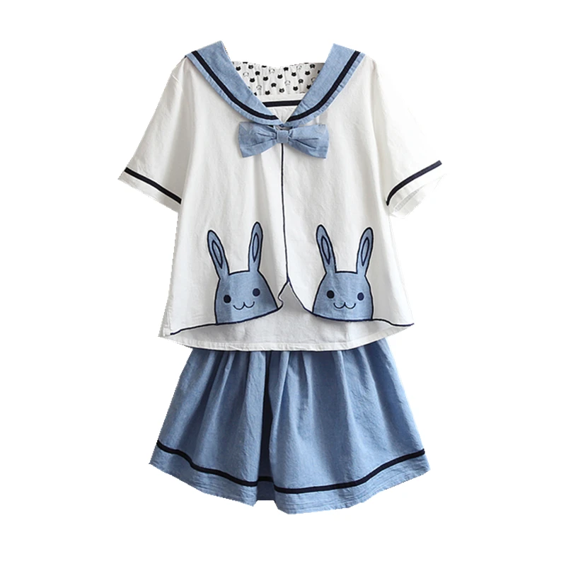 Женское платье в стиле Харадзюку летнее школьное с бантиком и матросским