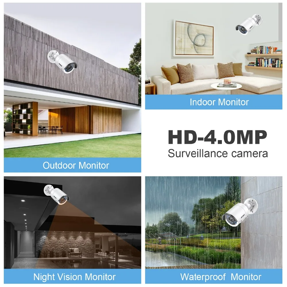 ANNKE 4MP HD POE безопасности Пуля IP камера 30 м ночное видение с IP66 Всепогодный