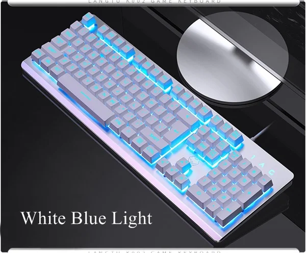 White Blue Light hxsj Langtu V1 USB Проводная Регулируемая Мультимедийная Игровая клавиатура с подсветкой матовая металлическая панель подвесной брелок - Цвет: White Blue Light