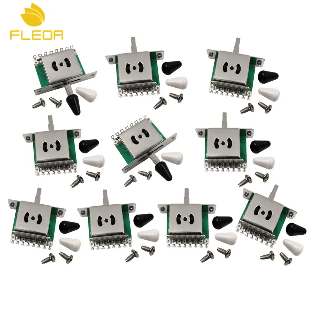 FLEOR 10 шт. переключатель для гитары 5 ходовой с черными/белыми наконечниками