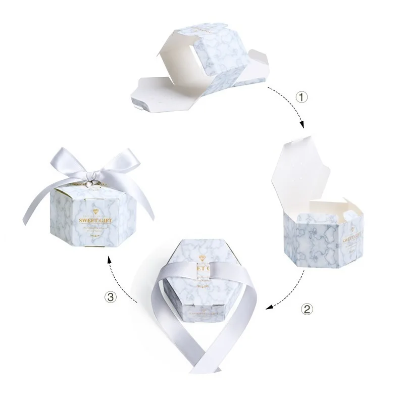 

Silver Marble Hexagon Style Candy Box Wedding Favors and Gifts Boxes Baby Shower Paper Gift Boxes for guests Party Supplies