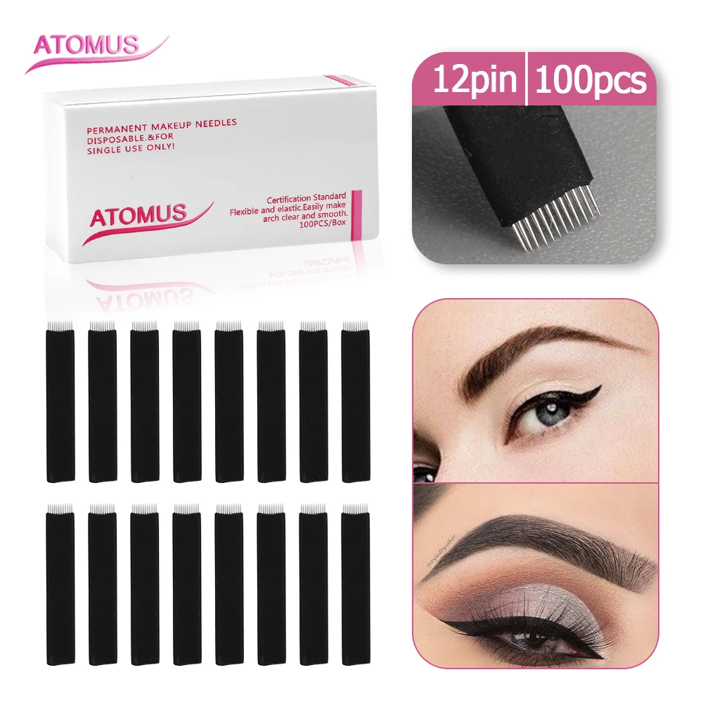 

100pcs 12Pin Flat Microblading Tebori Blade Microblading Needles For 3D Embroidery Manual Permanent Makeup Eyebrow Tattoo Blade