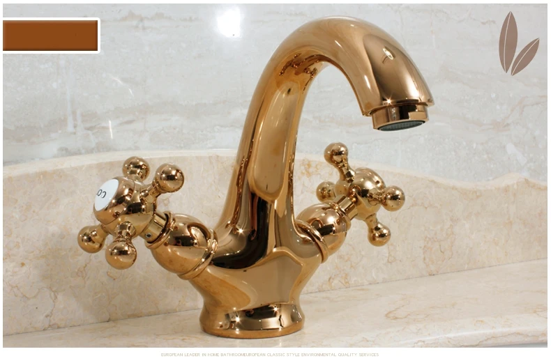 Роскошный Розовый Золотой смеситель для раковины из твердой латуни и меди