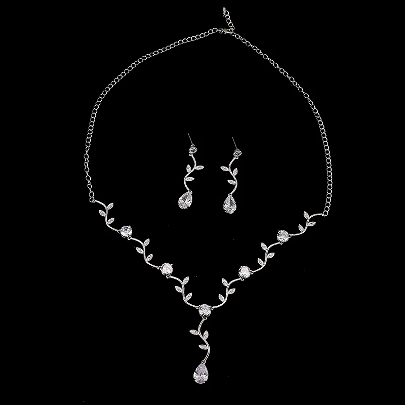 EMMAYA, розовое золото, набор свадебных ювелирных изделий из цветного циркона, хрусталя, колье в форме листа, ожерелье, серьги, свадебные ювелирные изделия для женщин