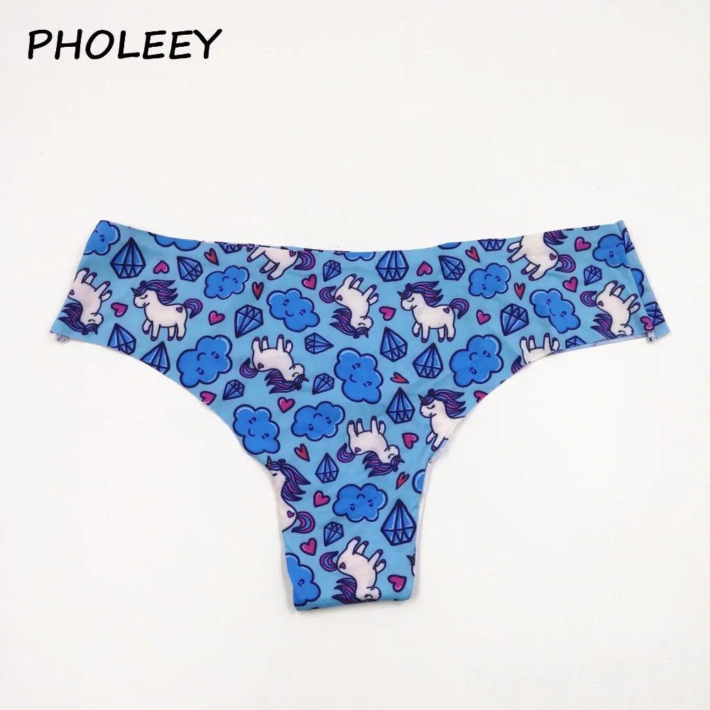 Pholeey новые модные милые трусики с принтом единорога Женские Бесшовные