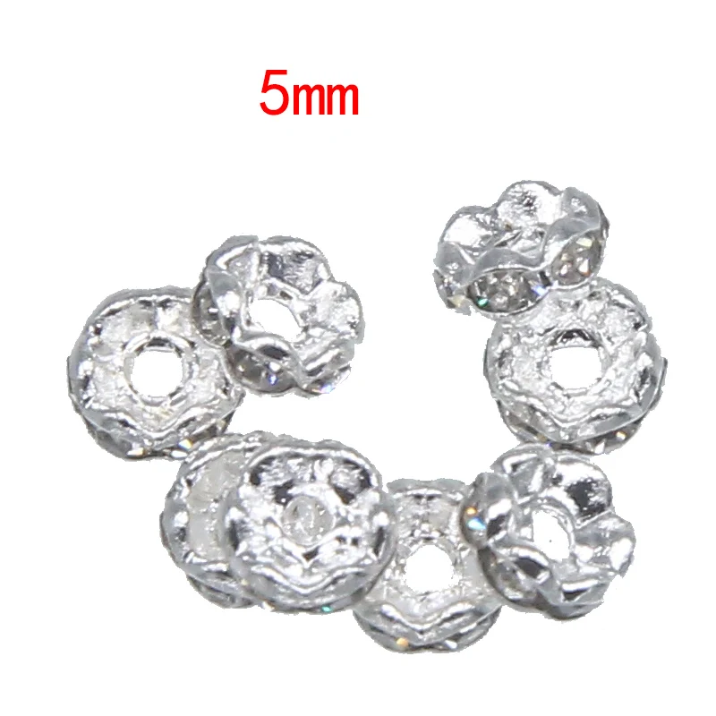 100pcs/lot 5mm Gold Silver Color Rhinestone Rondelles Crystal Bead Loose Spacer Beads for DIY Jewelry Making Accessories fashion | Украшения