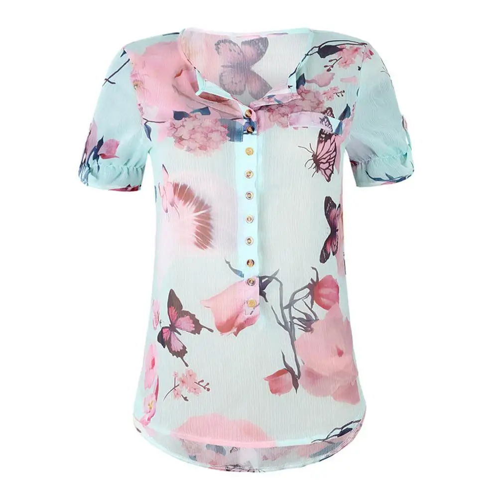 Женский шифоновый топ с коротким рукавом свободная блузка Одежда большого