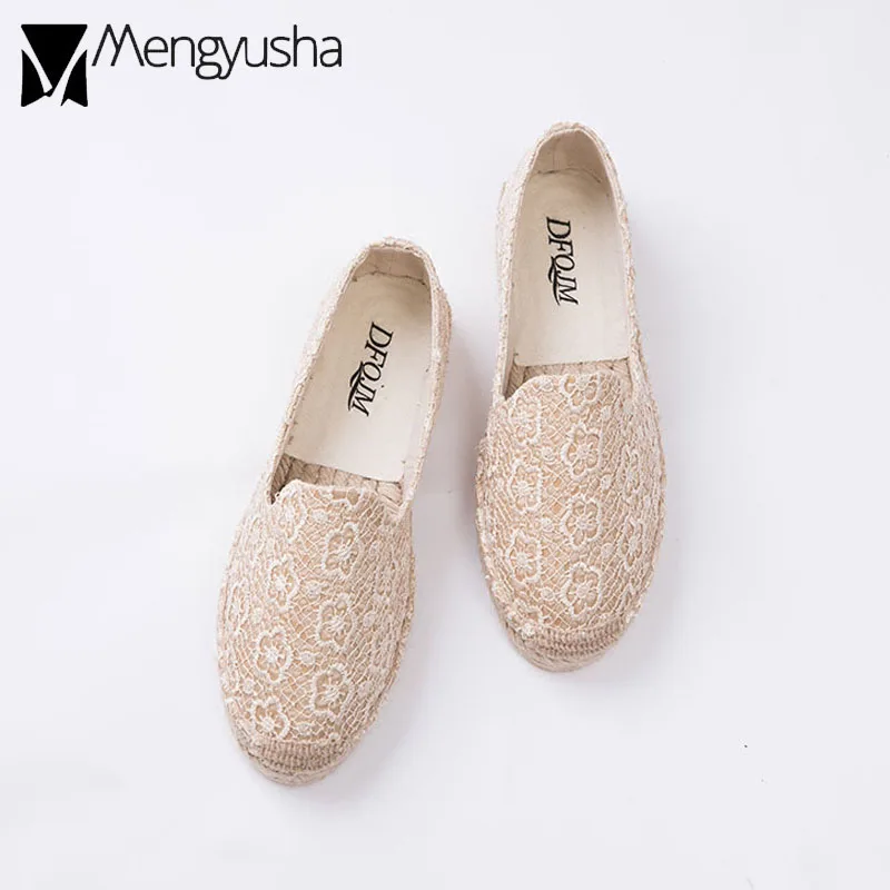 Дышащая обувь на плоской подошве с кружевом женские Летние эспадрильи Женская в