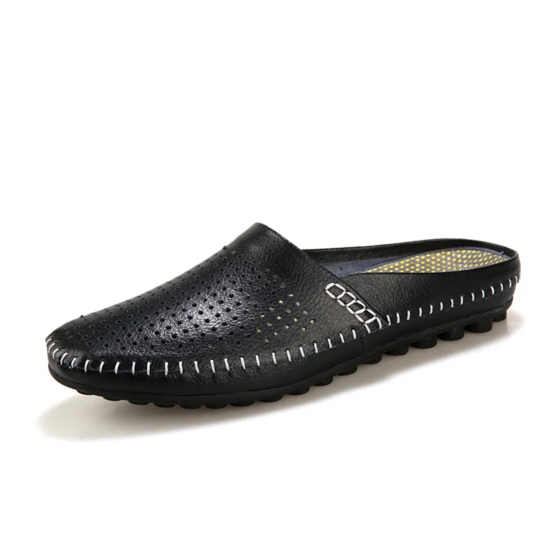 black shoes men KOZLOV/дышащая повседневная обувь с перфорацией; мужские лоферы из натуральной кожи; итальянские Летние полуботинки; мужские слипоны; водонепроницаемая обувь; люксовый бренд - Цвет: black shoes men