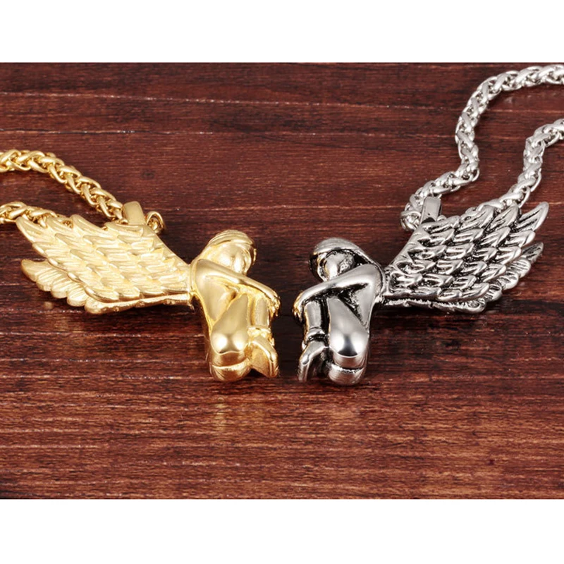 ROMAD длинные крылья Ангел девушка ожерелье кулон в виде херувима из нержавеющей