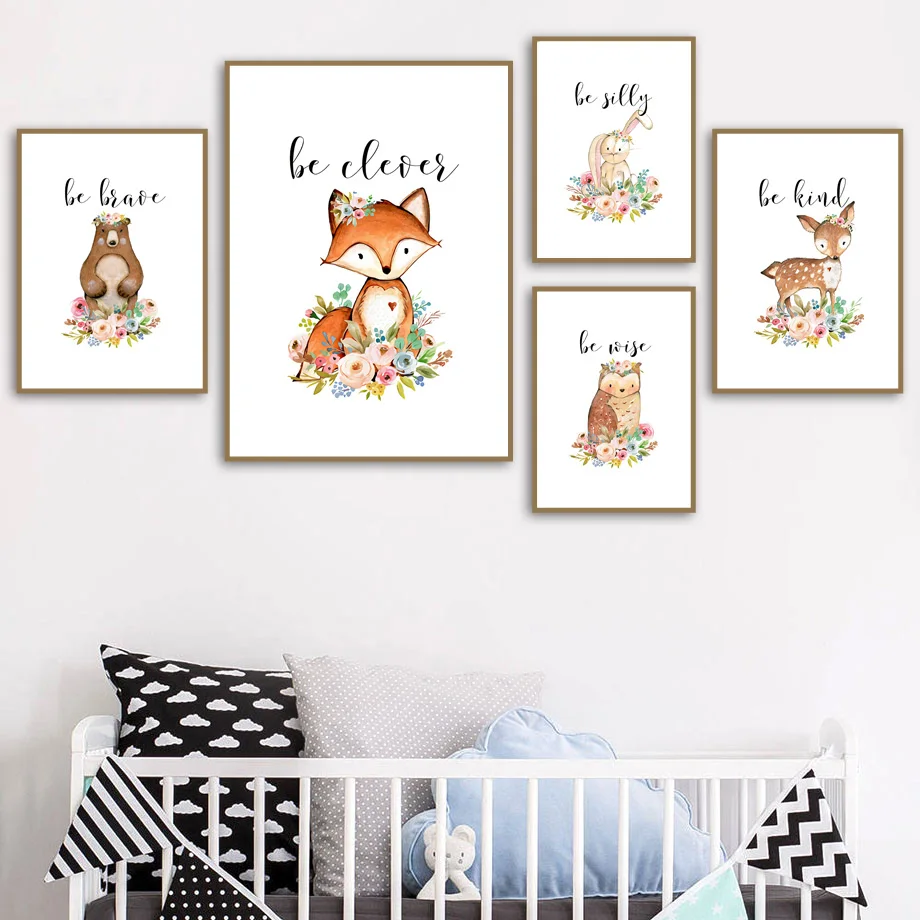 

Deer Fox Bear Rabbit Owl Raccoon Nursery Wall Art Canvas Painting Nordic Posters And Prints Wall Pictures Baby Kids Room Decor