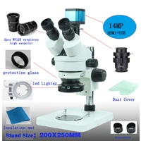 newscope 7x 45x trinocular stereo zoom microscope 14mp camera hdmi tf card storage microscope light ring protection cover