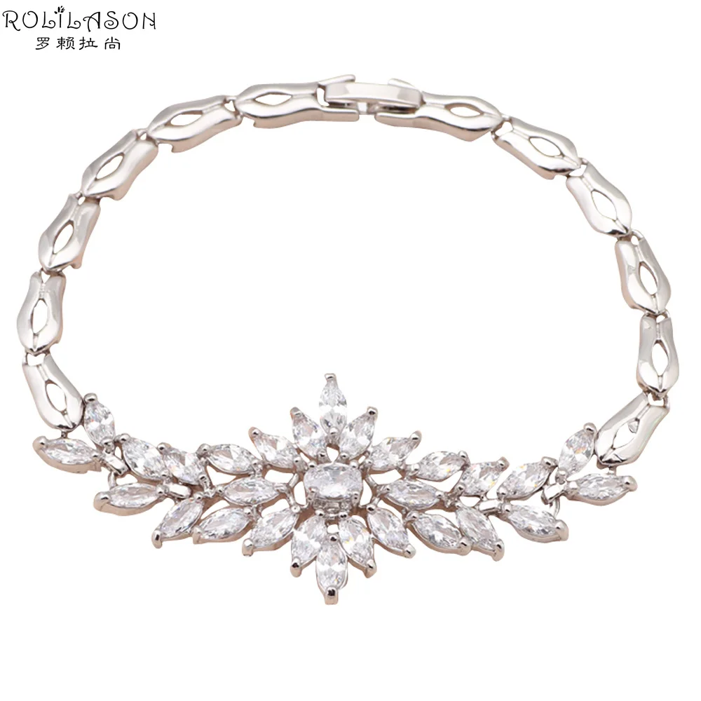 ROLILASON fancy design crystal white Cubic zircon Silver Bracelet Wholesale retail Fashion Jewelry Party TB569 | Украшения и