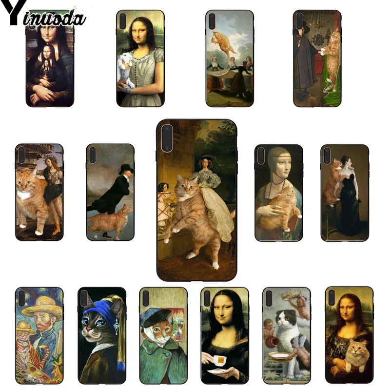 Yinuoda Забавный чехол для телефона Leonardo da Vinci Mona Lisa Pat Cat Art Apple iPhone 8 7 6 6S Plus X XS MAX 5 5S SE XR |