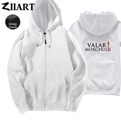 White Красный меч иголка Валар моргулис все мужчины должны быть умрены Мальчики Человек полный молнии флис Толстовка пара одежды ZIIART - Цвет: White