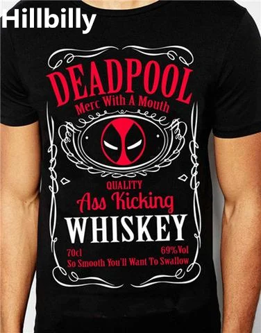 

Hillbilly DEADPOOL WHISKY T-SHIRT Antihero Drinking Mash Up Black Tee Sizes S-2XL KILL TEE T-SHIRT Men Cotton Tees Tshirts Homme