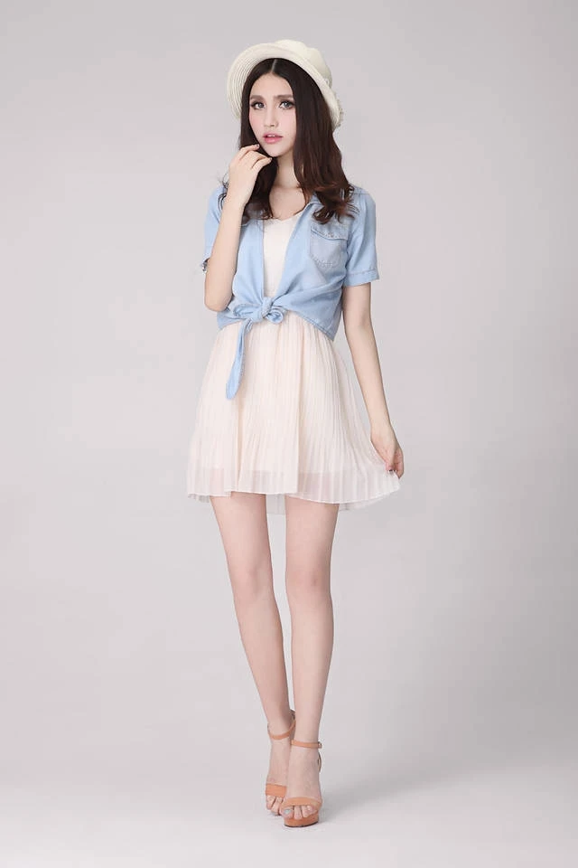 

Women casual short sleeve open stitch denim sleeveless vest