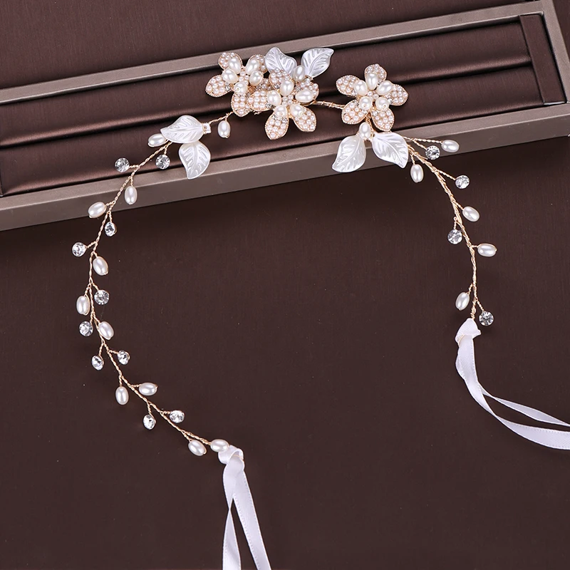 

Girls Pearl Headband Pearl Flower Headband Tiara Bride Hair Jewelry Head Chain Rhinestone Wedding Headband Bride Hair Accessorie