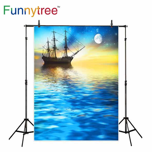 Фоны Funnytree для фотостудии море парусник Луна ночное небо Природный вид