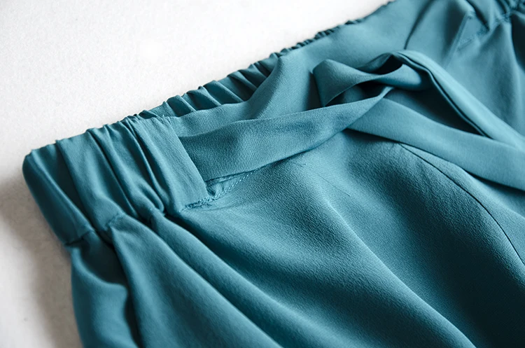 Женские брюки до щиколотки шаровары из чистого шелка с поясом и бантом размер L XL