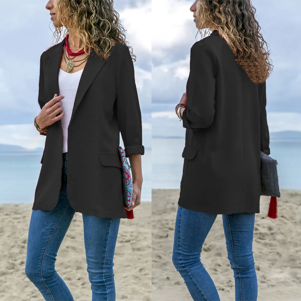 Stylish Women Cotton Blend Slim Business Blazers Work Wear Comfortable Suit Outwear New Autumn Spring